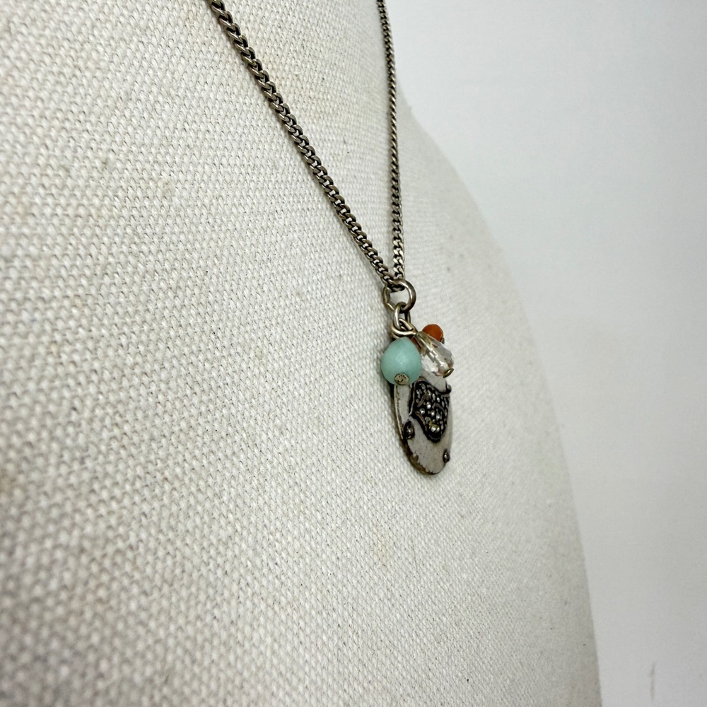 FOSSIL Bird‎ Charm Necklace Silver Tone Dangle Key Lock Pendant Whimsy - Picture 4 of 9